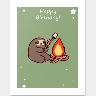 Happy Birthday Campfire Sloth Posters and Art